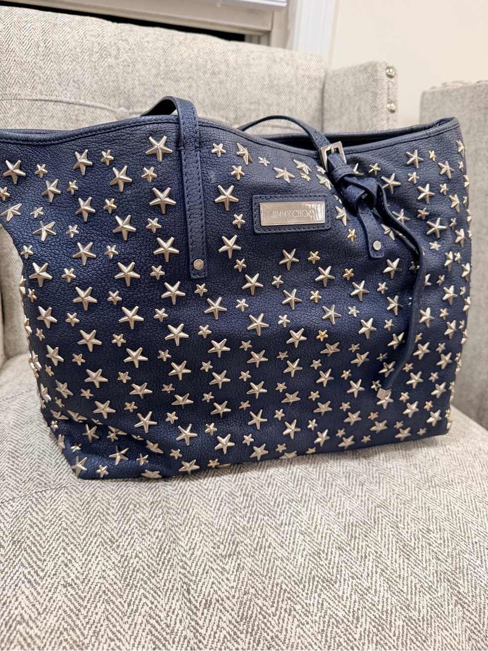 Jimmy Choo Navy Leather Star-Stud Tote
